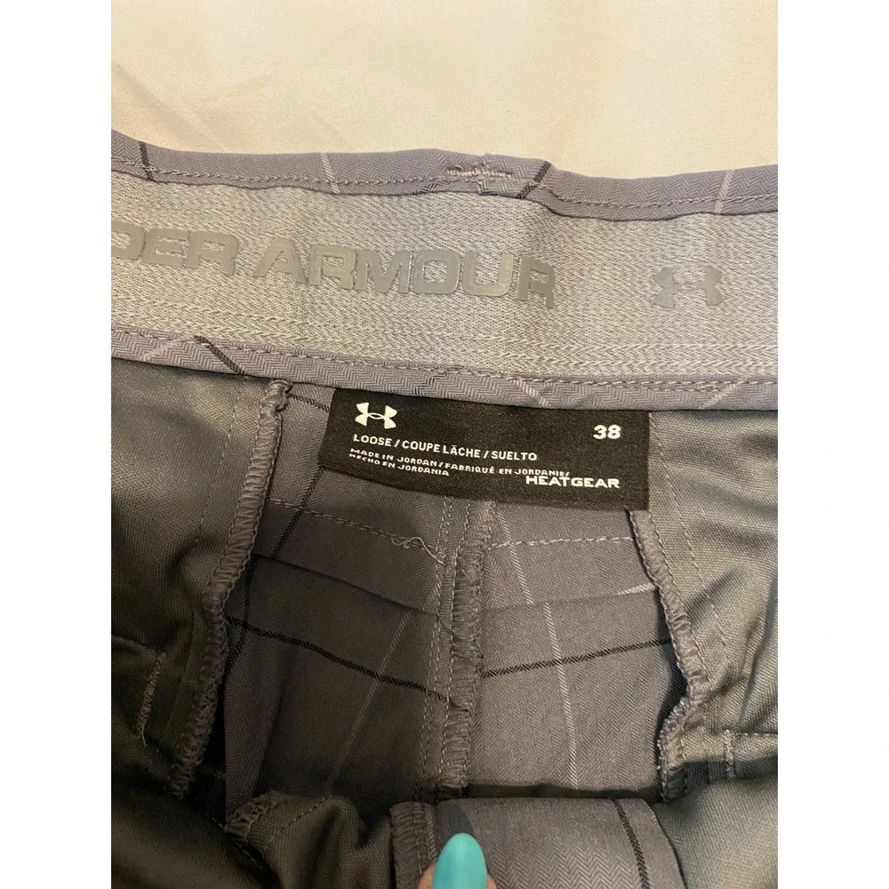 Under Armour Mens HeatGear Golf Shorts Gray Windowpane Plaid Loose Fit Size 38